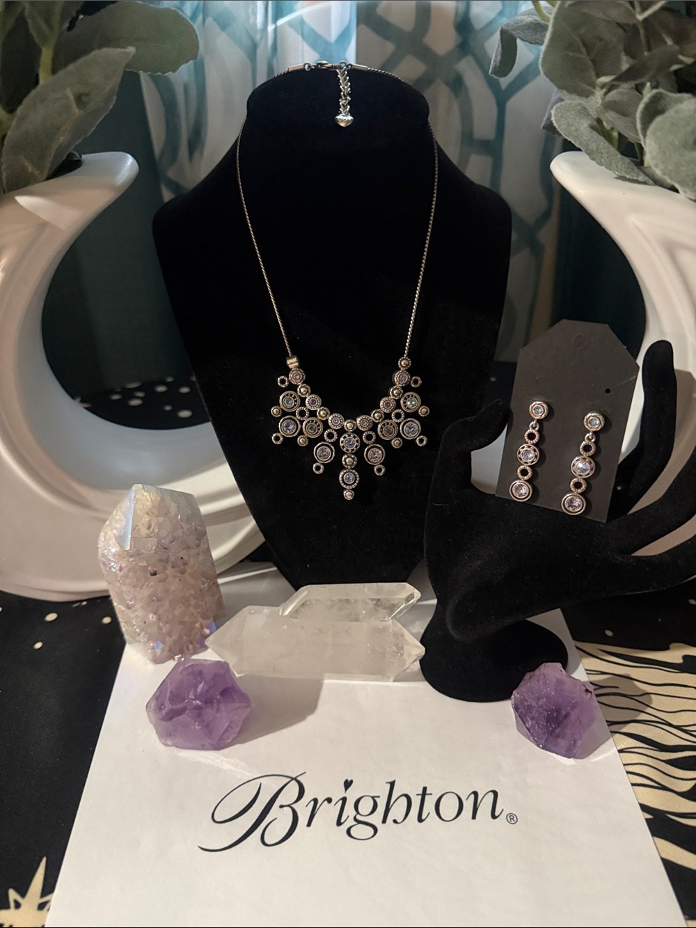 🩵 SET of BRIGHTON HALO BURST 💎 SILVER TANZANITE SWAROVSKI CRYSTAL RARE/RETIRED
